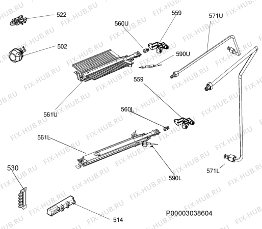 Взрыв-схема плиты (духовки) Zanussi ZCG212H1WA - Схема узла Functional parts